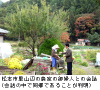 写真：松本市里山辺の農家の御婦人との会話（会話の中で同郷であることが判明）