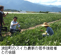 写真：波田町のスイカ農家の若手後継者との会話