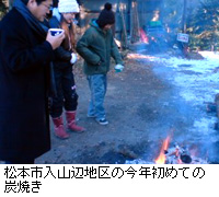 写真：松本市入山辺地区の今年初めての炭焼き