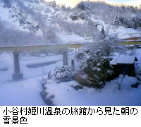 写真：小谷村姫川温泉の旅館から見た朝の雪景色