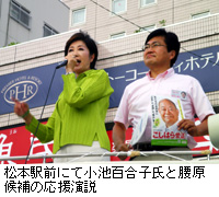 写真：松本駅前にて小池百合子氏と腰原候補の応援演説