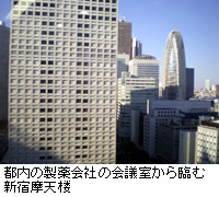 写真：都内の製薬会社の会議室から臨む新宿摩天楼