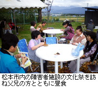 写真：松本市内の障害者施設の文化祭にを訪ね父兄の方とともに昼食