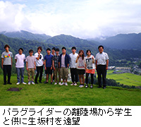 写真：パラグライダーの離陸場から学生と供に生坂村を遠望