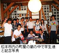 写真：松本市内の町屋の蔵の中で学生達と記念写真