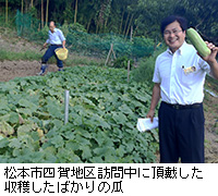 写真：松本市四賀地区訪問中に頂戴した収穫したばかりの瓜