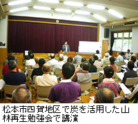 写真：松本市四賀地区で炭を活用した山林再生勉強会で講演