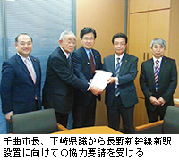 写真：千曲市長、下崎県議から長野新幹線新駅設置に向けての協力要請を受ける