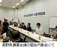 写真：長野県農業会議の国会内集会にて
