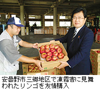 写真：安曇野市三郷地区で凍霜害に見舞われたリンゴを友情購入