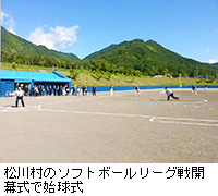 写真：松川村のソフトボールリーグ戦開幕式で始球式