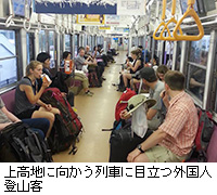 写真：上高地に向かう列車に目立つ外国人登山客