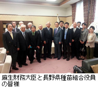 写真：麻生財務大臣と長野県種苗組合役員の皆様