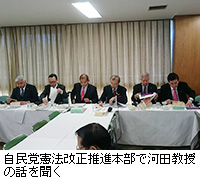写真：自民党憲法改正推進本部で河田教授の話を聞く