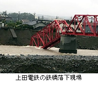 写真：上田電鉄の鉄橋落下現場