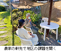 写真：農家の軒先で地区の課題を聞く