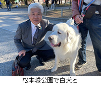 写真：松本城公園で白犬と