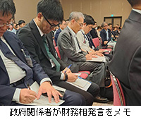 写真:政府関係者が財務相発言をメモ
