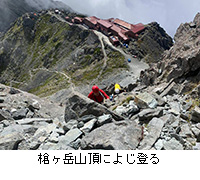 写真:槍ヶ岳山頂によじ登る